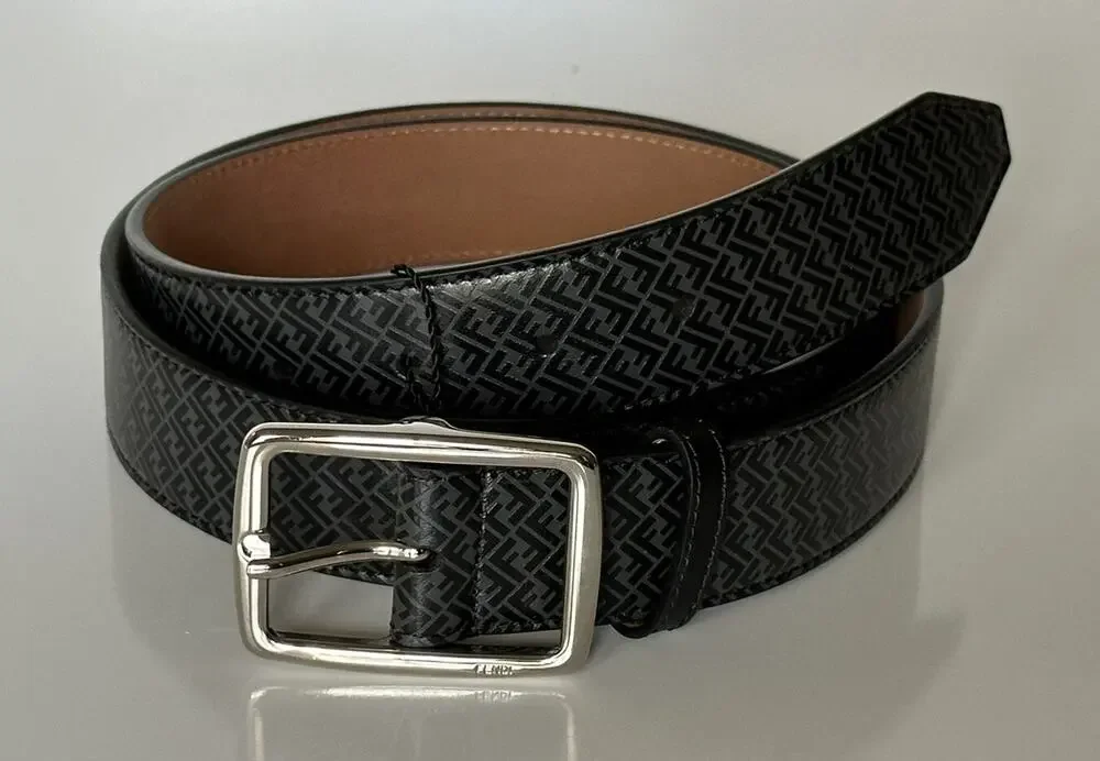 NWT $590 Fendi FF Logo Calf Leather Black/Grey Belt 110/44 Italy 7C0434